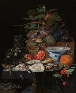 Csendélet gyümölccsel, osztrigával és egy porcelántállal alkotó: Abraham Mignon