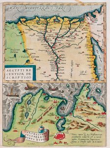 Egyiptom újabb leírása. - Carthage Bay típusú Egyiptom földrajzi térképe a Nílus és Karthágó városaival (Tunézia) Abraham Ortelius (Oertel, Ortell vagy Ortel) Theatrum Orbis Terrarumból