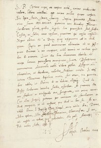 Unokaöccsének, Jacob Coolnak (Jacobus Colius) aláírt autogramlevél, Antwerpen, 1595. február 2. (toll és tinta papíron) alkotó: Abraham Ortelius