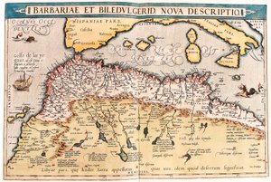 Barbaria és Biledulgerid Észak-Afrika földrajzi térképe Abraham Ortelius (Oertel, Ortell vagy Ortel) "Theatrum Orbis Terrarum"-ból alkotó: Abraham Ortelius