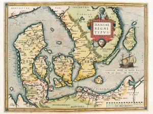 Dán Királyság Típus Dánia és Dél-Svédország területének földrajzi térképe Abraham Ortelius (Oertel, Ortell vagy Ortel) "Theatrum Orbis Terrarum"-ból alkotó: Abraham Ortelius