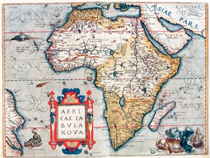 Az afrikai kontinens leírása. Földrajzi térkép Abraham Ortelius (1527-1598) "Theatrum Orbis Terrarum"-ból alkotó: Abraham Ortelius