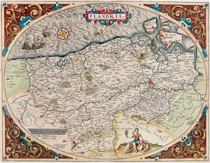 Flandria Földrajzi térkép Flandria területén a Theatrum Orbis Terrarumból, Abraham Orteliustól (Oertel, Ortell vagy Ortel alkotó: Abraham Ortelius