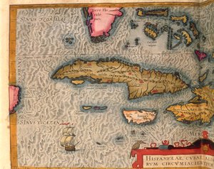 Kuba és Jamaica térképe, Abraham Ortelius Theatrum Orbis Terrarumból, Antwerpenben nyomtatva alkotó: Abraham Ortelius