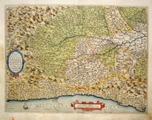 Piemont régió térképe, Olaszország, a Theatrum Orbis Terrarumból, Abraham Ortelius alkotó: Abraham Ortelius