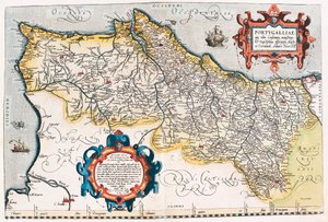 Portugália területének portugál földrajzi térképe Abraham Ortelius (Oertel, Ortell vagy Ortel) "Theatrum Orbis Terrarum"-ból alkotó: Abraham Ortelius