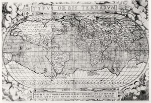 Világtérkép, világtérkép, 1577 alkotó: Abraham Ortelius