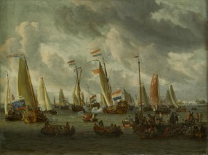 A moszkvai követség tiszteletére rendezett ál-tengeri csata az IJ-en (1697. szeptember 1.) alkotó: Abraham Storck