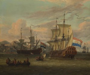 Holland utcai hajósok egy mediterrán kikötőnél