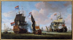 Tengerészeti: tengeri csata jelenete Abraham Storck (1635-1710) festménye, 17. századi Angers, Szépművészeti Múzeum