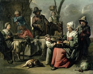 Parasztcsalád egy kútnál alkotó: Abraham Willemsens