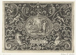 Cartouche: Perseus kiszabadítja Andromédát ANDROMÉDA (cím a tárgyon) alkotó: Abraham de Bruyn
