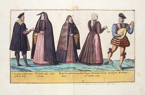 Tizenhatodik századi jelmezek a Kölnben megjelent „Omnium Poene Gentium Imagines”-ből alkotó: Abraham de Bruyn