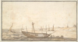 Strand hajókkal Scheveningen közelében alkotó: Abraham de Verwer