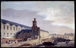 Kilátás a Porte Neuve-re és a Galerie du Louvre-ra 1640 körül, Entrée du Louvre a Szajna partján. Abraham de Verwer (1600-1650) festménye 1640 Dim. 0,37 x 0,59 m Párizs, Musee Carnavalet