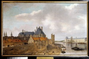 Kilátás a Hotel de Neversre, a Nesles-toronyra és a Grande Galerie du chateau du Louvre-ra, a Pont Neuf-ról Abraham de Verwer (1600-1650) festménye 1637 V. 0,37 x 0,59 m Párizs, Musee Carnavalet