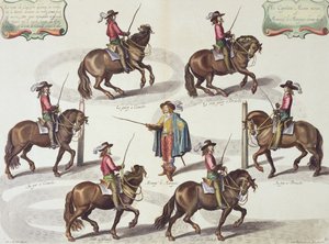 Newcastle márki lovaglóleckét ad Mazin kapitánynak, 15. tábla A lovak öltöztetésének módszere és új találmányából, William Cavendish (1592-1676) Newcastle márki, vésette Lucas Vo