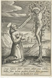 Letérdelt szent Krisztus előtt a kereszten alkotó: Abraham van Merlen