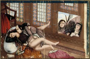 Ölelkező szerelmesek, 19. század második fele (gouache, papír) (lásd még 2629159-60) alkotó: Abu