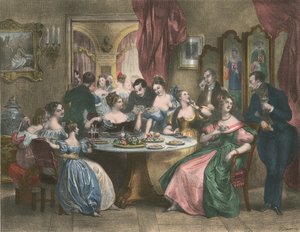 Le The, A teadélután (színes litográfia) alkotó: Achille (after) Deveria