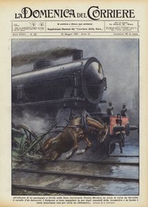 A Casale-Mortara vasútvonal vasúti átjárójában mozgó vonat? alkotó: Achille Beltrame