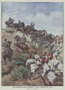 Egy tüzérségi üteg kemény előretörése Tripoliban, hogy a lövészárkokba vigye