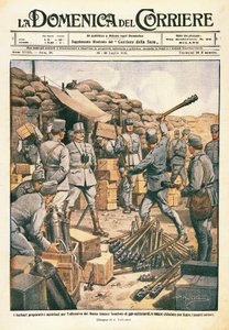 Osztrák barbárok készülnek az offenzívára az Alsó-Isonzón, illusztráció a La Domenica del Corriere-ből, július 23. alkotó: Achille Beltrame