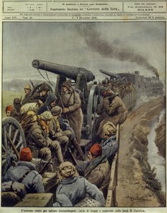 Balkán háborúk (1912-1913), Utolsó erőfeszítés Konstantinápoly megmentésére, csapatokat és árukat küldve a Ciafalda vonalra, december 1. alkotó: Achille Beltrame
