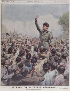 Benito Mussolini (1883-1945) a nép által elismert, a „La Domenica del Corriere”-ből, 1934. október 14.