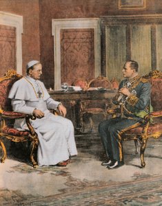 Benito Mussolini találkozik XI. Pius pápával február 11-én alkotó: Achille Beltrame