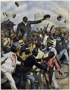 Jack Johnson bokszoló 1910-ben érkezett Chicagóba. Illusztráció: Achille Beltrame a La Domenica del Corriere-hez”. alkotó: Achille Beltrame