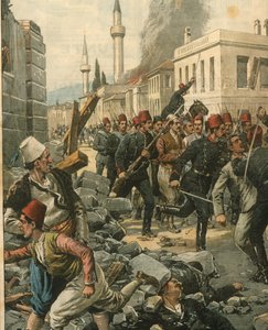 Borítókép, amelyen a bolgárok megszállják Szalonikit, megrémítve a lakosságot alkotó: Achille Beltrame