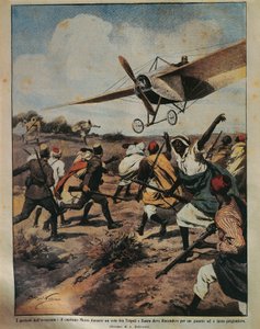 Borítóillusztráció Moizo kapitányról, amint leszállást kísérel meg az afrikai hadjárat során, Achille Beltrame (1871-1945), La Domenica del Corriere, 1912. szeptember 22. alkotó: Achille Beltrame