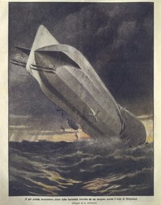 Borítóillusztráció a német cirkálóról, amint hurrikán elsodort Helgoland-sziget közelében alkotó: Achille Beltrame