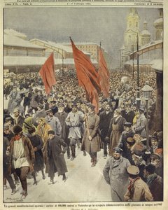 Borítókép százezer munkásról, akik felvonulnak 1905 véres vasárnapja emlékére; Szentpétervár, Oroszország alkotó: Achille Beltrame