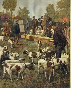 Kutyakiállítás és vadászkutyák tereppróbái San Siróban (Milano), Achille Beltrame (1871-1945), La Domenica del Corriere, 1899. július 2. alkotó: Achille Beltrame