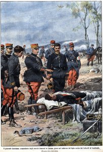Az 1914-es háború epizódja: Noel Edouard de Curieres de Castelnau tábornok (1851-1944), a francia hadsereg lotharingiai parancsnoka megesküszik halott fia holttestére, hogy megbosszulja őt. Illusztráció: Achille Beltrame a „La Domenica del Corriere” című f alkotó: Achille Beltrame