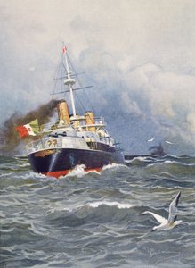 A Re Umberto első osztályú csatahajó, Achille Beltrame (1871-1945) illusztrációja a L