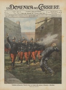 Lövöldözés az anarchista Francesco Ferrerről a Montjuich börtön árokban, Barcelonában alkotó: Achille Beltrame