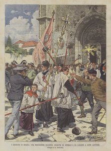 A spanyolországi zavargások, liberálisok és karlisták által megtámadt vallási körmenet Gijonban (Asztúria)