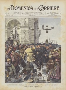 A trieszti véres zavargások, a csapatok által megrakott tömeg az osztrák Lloyd-palota előtt