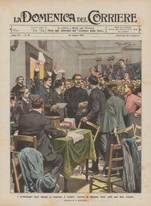 Az orosz forradalmárok a londoni kongresszuson gyülekeztek, Massimo Gorki érkezése az ülésterembe