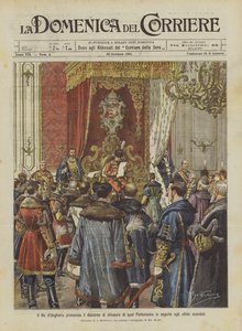 A magyar király a legutóbbi botrányok után elmondja az országgyűlés záróbeszédét alkotó: Achille Beltrame