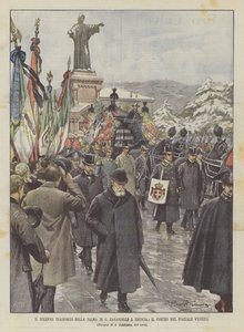 G Zanardelli holttestének ünnepélyes szállítása Bresciában, körmenet a Piazzale Venezián