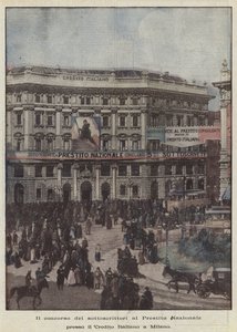 A Nemzeti Kölcsön előfizetőinek versenye a milánói Credito Italianonál alkotó: Achille Beltrame