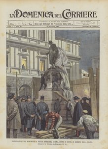 Nicola Spedalieri emlékművének felavatása Rómában, éjszaka, titokban, a rendőrség által alkotó: Achille Beltrame