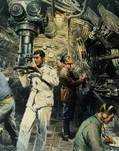 A tengeralattjáró belseje, Achille Beltrame (1871-1945), illusztráció a La Domenica del Corriere-ből, december 28. alkotó: Achille Beltrame