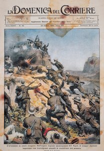 Olasz csapatok előrenyomulva etióp földön, illusztráció a La Domenica del Corriere-ből, október 20. alkotó: Achille Beltrame