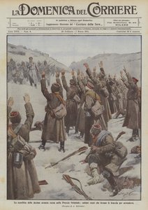 Az orosz 10. hadsereg veresége Kelet-Poroszországban, orosz katonák fegyvert emelve, hogy megadják magukat alkotó: Achille Beltrame