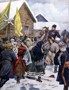 Babona Oroszországban: a rendőrség megpróbálja feloszlatni az Újkeresztények szektáját. Illusztráció: Beltrame. A Domenica del corriere. 1901. alkotó: Achille Beltrame